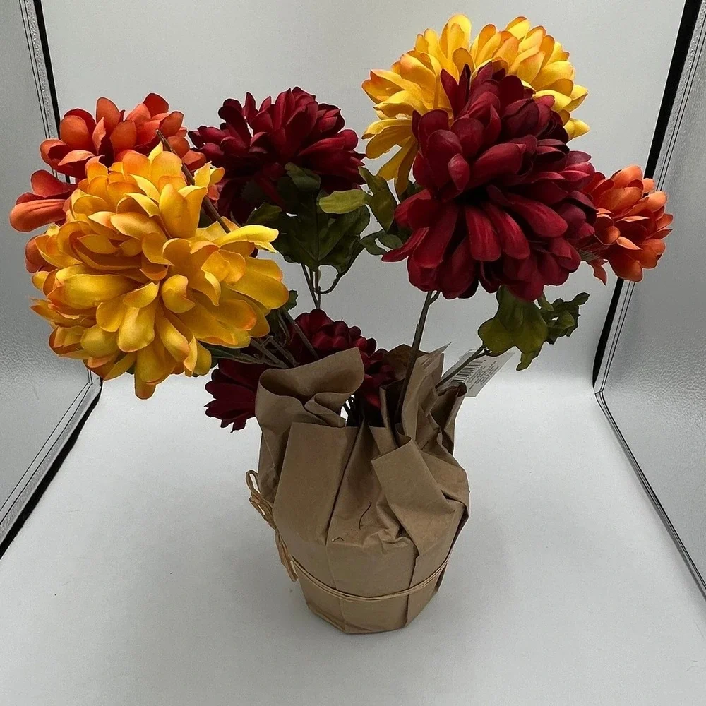Ashland Fall Potted Mums Faux Floral Decor OS Red Orange Yellow Brand New NWOT